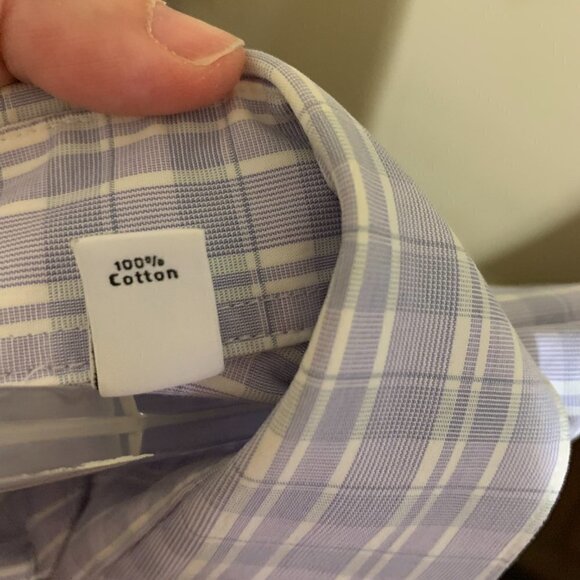 Calvin Klein Slim Fit Light Blue White Striped Button-Down Dress Shirt. Size XL - Picture 4 of 8